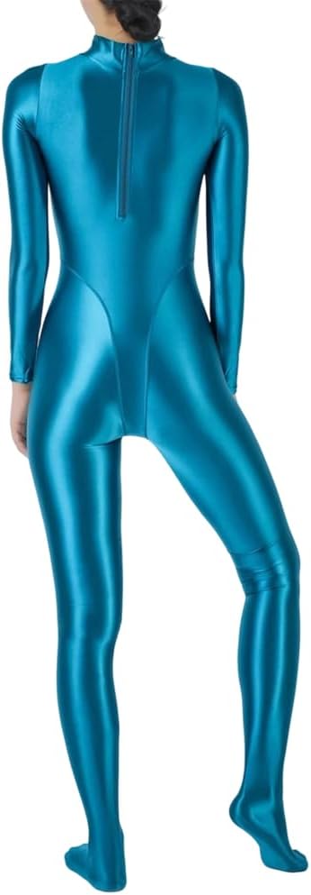 Zadaos Women Glossy Jumpsuit Swimsuit Long Sleeve Bodysuit Yoga Fitness Surfing Workout