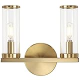 Heircido Wall Sconce Gold Bathroom Light Fixtures, 2 Light Bathroom Vanity Light, Metal and Glass...
