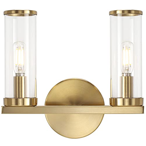 Heircido 2 Light Bathroom Light Fixture, Gold Bathroom Vanity Light, Glass And Metal Wall Sconce, Modern Double Wall Sconce Lighting, Indoor Living Room Bedroom Wall Lights, E12 Base #TOP7