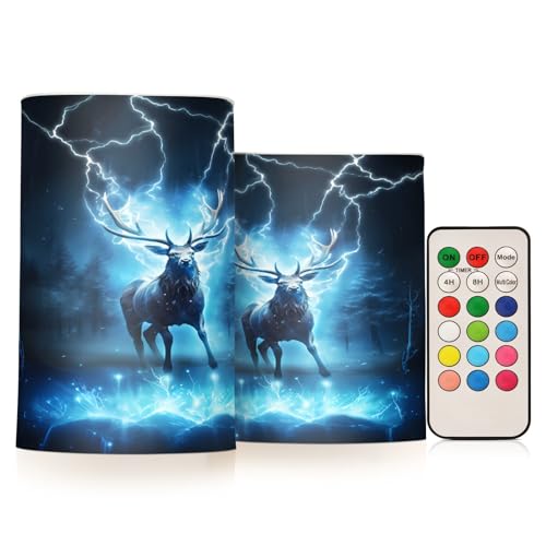 Image of ALAZA Deer Night Flickering Flameless Candles Battery Operated with Remote Timer,Tea Light Candles LED Pillar Votive Candles Set of 2 for Outdoor Indoor Decorations