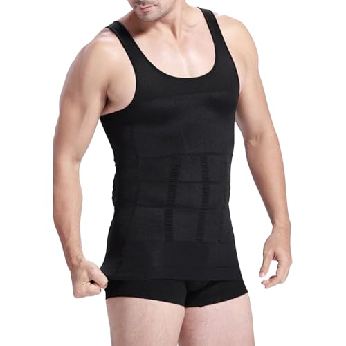 Mens Compression Vest Slimming Sleeveless Undershirts Body Shaper for Men Tummy Control Shapewear Tank Tops (Black L)