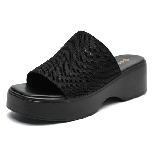 Women's Platform Heeled Mules Sandals Comfortable Slip on Block Chunky Heels Party Dress Shoes