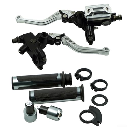 Yhenlovtt Manija de embrague y freno de aluminio CNC para manillar de 7/8 pulgadas, color negro con engrasador integrado, juego izquierdo y derecho compatible con Unive