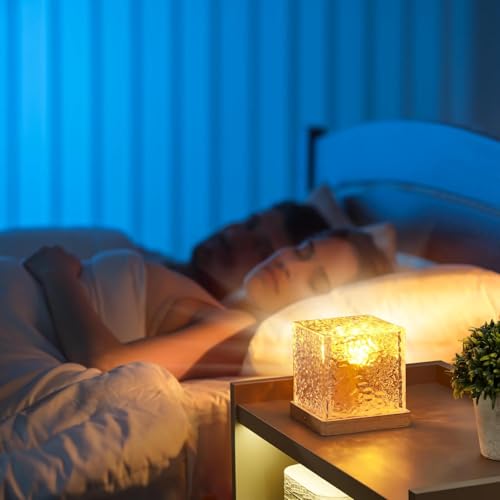 FLYNGO Plastic 3D Ocean Wave Night Light Projector for Kids Bedroom, Romantic Water Wave Effect, 16 Colors Gradual Rotating LED Night Lamp Projector with Remote Control for Room (Cube, Transparent)