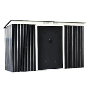 Outsunny Tuinhuis 3,6 m² Gereedschapsschuur met schuifdeuren met funderingsset van verzinkt staal, 280 x 130 x 172 cm, grijs-zwart