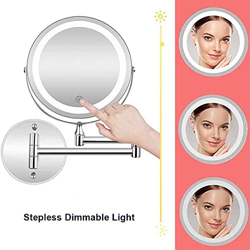 Miroir de maquillage mural pour éviter les ombres avec zoom 10X et éclairage LED double face