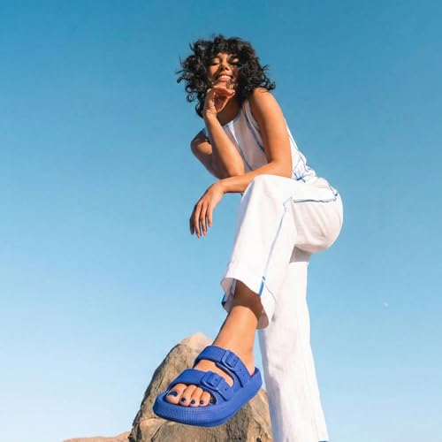 Image of CUSHIONAIRE Fame Pillow Recovery Sandals for Women, Adjustable Double Buckle Waterproof EVA Cloud Slides for Women