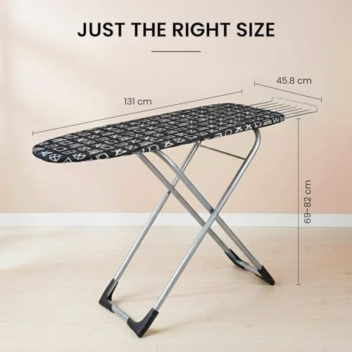 Image of ZOLMIX Wooden Ironing Board with Heat Resistant Cotton Felt, 18mm Base Table with Iron Holder, Foldable & Adjustable with Anti Slip Caps