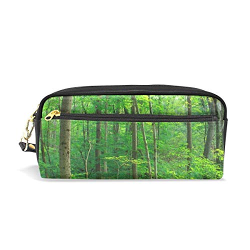 Preisvergleich Produktbild Lawenp Großes Federmäppchen und PU-Ledertasche Buntglas Waldgrüner Reißverschluss Schreibwaren Zubehör Bleistiftbeutel Comestic Make-up-Tasche für Mädchen und JungenGroßes Federmäppchen und PU Le