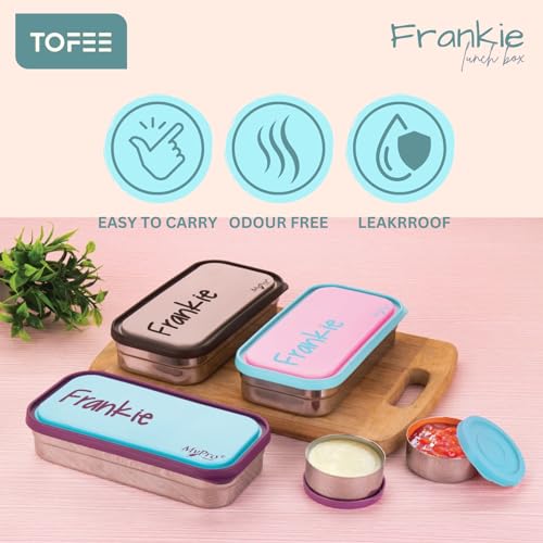 Image of TOFEE Small Frankie Stainless Steel Lunch Box with 1 Small Box Compact Design Airtight Leak Proof Lunch Box for Office, School, Picnic,Lunch Box for Kids,School,Girls,Boys (Baby Peach)