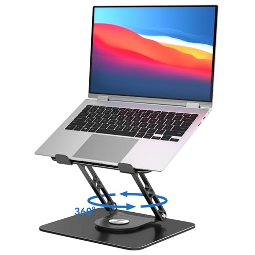GleYo Laptop Stand for Desk Adjustable Computer Stand with 360 Rotating Base Ergonomic Laptop Riser Mount for Desk Foldable Protable Computer Desk Fits with MacBook Pro Air