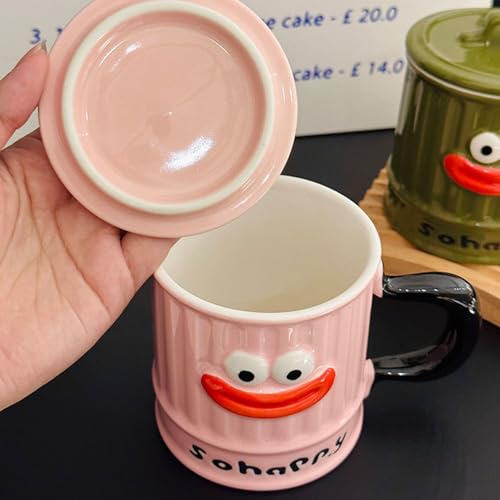 Jarsense Ceramic Coffee Mug with Handle and Lid, Cartoon Big Mouth Coffee Mug, 400ml Breakfast Oatmeal Mug - Image 4