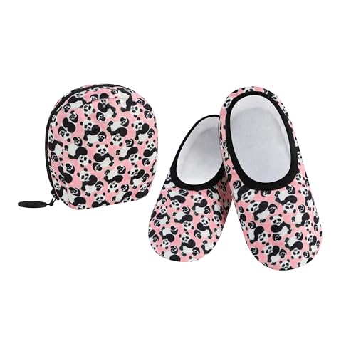 Image of Snoozies Skinnies Packable and Foldable Travel Slippers for Women with Zipper Pouch, Soft Sherpa-Lined Slipper Socks Non-Skid
