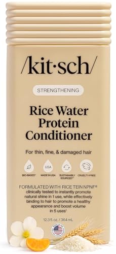 Image of Kitsch Strengthening Rice Water Protein Conditioner for Women & Men - Hair Care for Thin, Fine & Damaged Hair, Boosts Shine & Volume - Paraben, Phthalates & Silicone Free, Made in USA - 12.3 oz