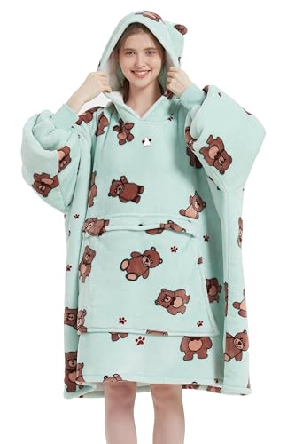 VERTAST Übergroße Hoodie Sweatshirt, Warmer Kuschelpullover Decken Blanket Hoodie, Weicher Sherpa Deckenpullover mit Kapuze Pullover Sweatshirt, Pulli Decke für Damen Herren, Bär