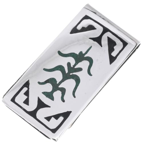 Alltribes Native American Malachite Jet Silver Cornstalk Money Clip Traditional Pattern on German Silver Clamp 0021