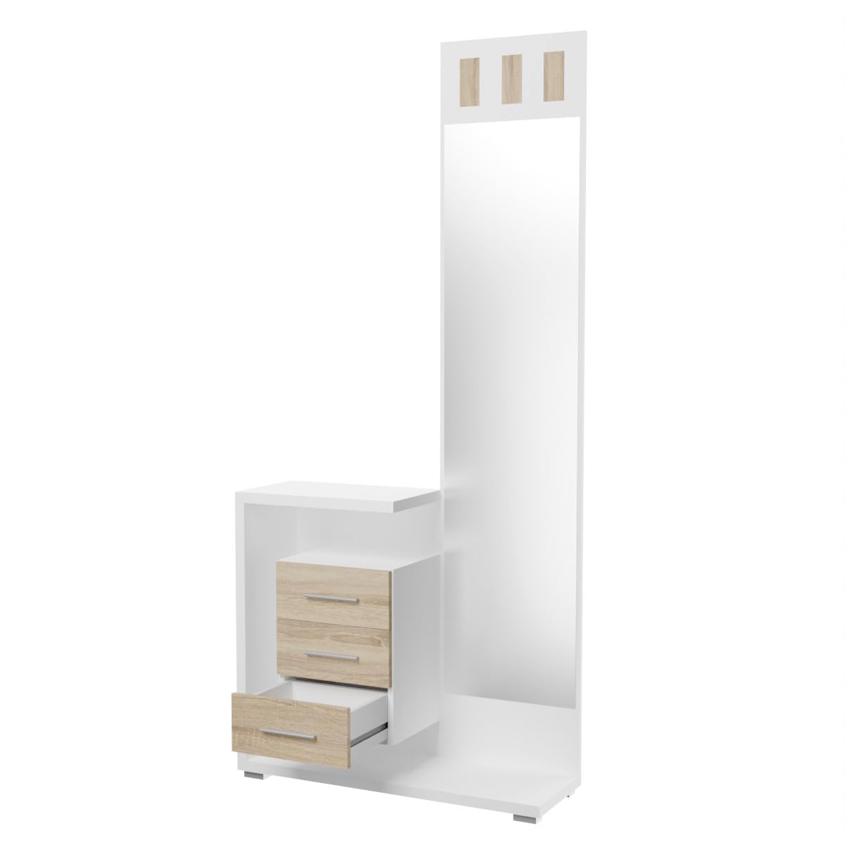 Homey - Mueble Recibidor Vertical, Modelo Odette, Práctico y Funcional, Color Blanco y Cambria, Medidas: 85 cm Largo x 28 cm Fondo x 190 cm Alto