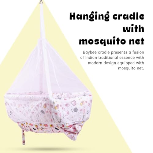 Image of Baybee Baby Cradle and Swing for Kids | Hanging Cradle for New Born Babies with Mosquito Protection Net & Easy Carry Pouch | Baby Swing Jhula | Portable Swing for Baby 0 to 2 Years Boys Girls (Pink)