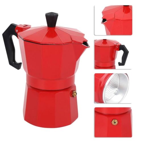 Image of 3 Cup Stovetop Espresso Maker Classic Italian Moka Pot for Gas & Electric Cooktops Durable Aluminum Coffee Maker Easy Brew Espresso Machine for Cappuccino, Latte & Mocha(130ml-Red-1pcs)