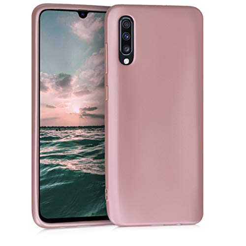 kwmobile Custodia Compatibile con Samsung Galaxy A70 Cover - Back Case Morbida - Protezione in Silicone TPU Effetto Metallizzato oro rosa metallizzato