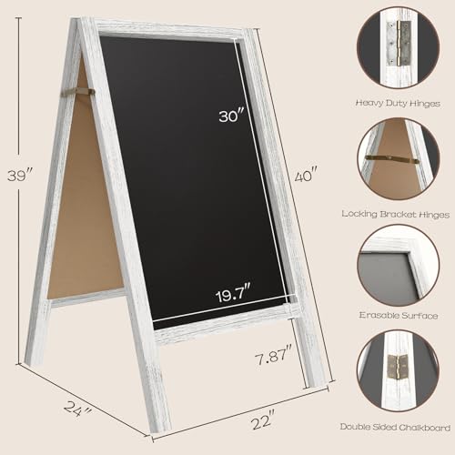 TEAKMAMA Extra Large Wooden 40x22 Chalkboard, Double-Sided Sidewalk A Frame Chalkboard Sign, Sturdy Sandwich Board for Restaurant, Business or Wedding,White - Thumbnail 2