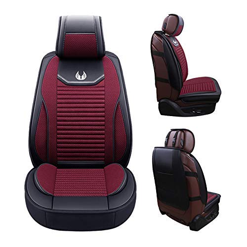 OASIS AUTO Car Seat Covers Premium Waterproof Faux Leather Cushion Universal Accessories Fit SUV Truck Sedan Automotive Vehicle Auto Interior Protector Full Set (OS-008 Burgundy)
