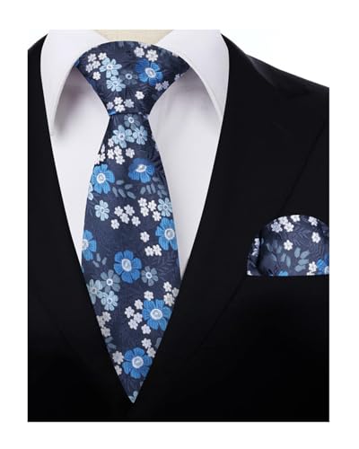 Image of Alizeal Mens 3.15'' Natural Flower Pattern Tie with Floral Pocket Square Set