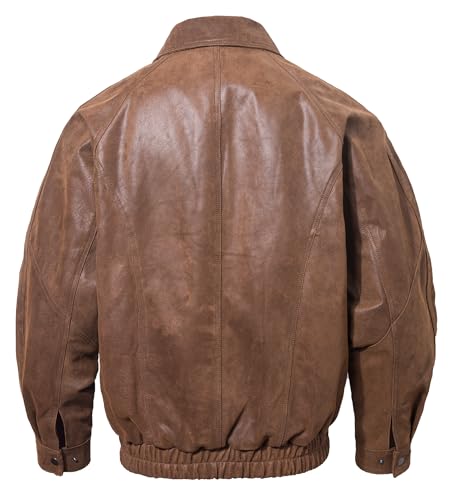 Image of FLAVOR Men Casual Leather Bomber Jacket Classic Aviator Flight Jacket Black