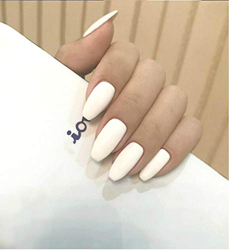 Cathercing 24 Pcs Ballerina Pure Color Matte Coffin Nails Full Cover Medium False Beauty Nails Fake Gel Nails Tips Art for Women Girls Gift Halloween Party(White)