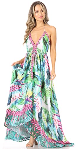 Image of Sakkas Lizi Womens Maxi High-Low Halter Handkerchief Long Dress Beach Party
