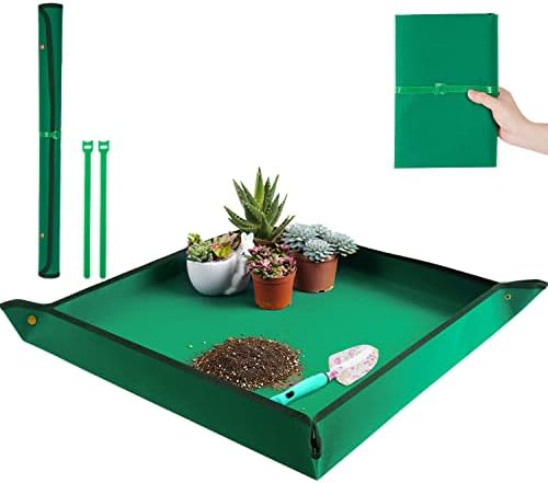 Plant Repotting Mat for Indoor Plants Transplanting Table Top Gardener Portable Potting Tray Potting Soil Tidy Tray Succulents Bonsai Planting Gardening Mat Garden Gifts for Women 29.5"x29.5"