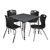 Romig Trek 42 in. Square Adjustable Classroom Table- Grey & 4 Andy 18 in. Stack Chairs- Black & Grey Base