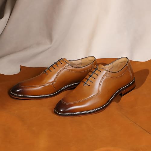 Image of Men's Dress Shoes Genuine Leather Oxford for Men Classic Comfortable Formal Business lace up No Creases Mens Dress Shoes