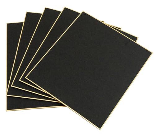 KOUBAIDO Japanisches Shikishi Black Board Washi Papier Gasen 18,3 x 21,3 cm Gold umrandet für japanische Kunst oder Kalligraphie 5 Stück
