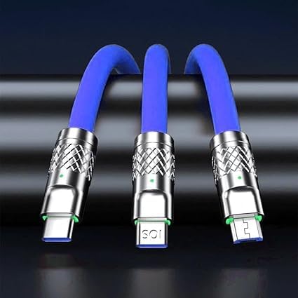 Image of Original 120W Ultra Fast Charging Zinc Alloy 3-in-1 Data Cable for Mobile Phone Fast Charging Universal Charging Cable (Blue) (APR157)