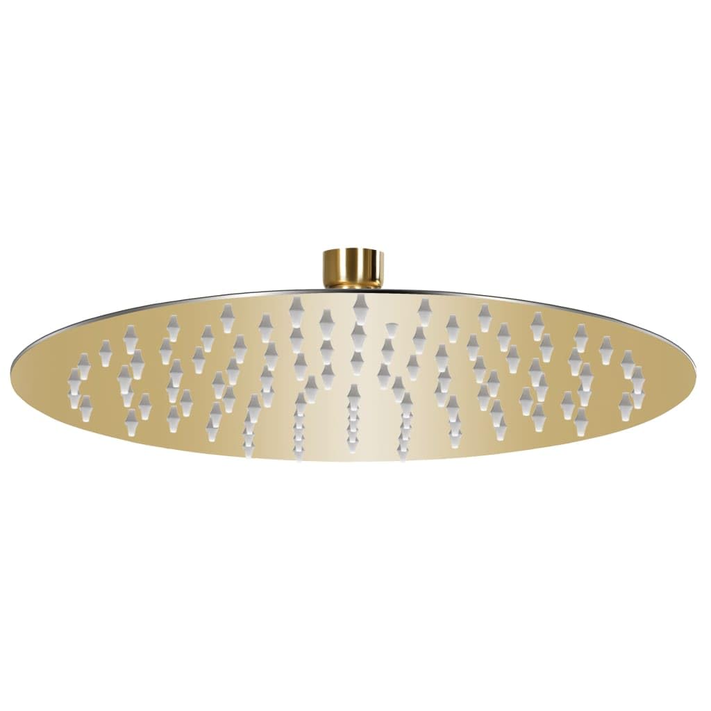 Vidaxl Gold Round Stainless Steel Rain Shower Head 25 Cm - Elegant Bathroom Fixture With Anti-Limescale Silicone Nozzles, Swivel Joint
