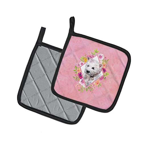 Caroline's Treasures Ck4193Pthd West Highland White Terrier Pink Flowers Pair Of Pot Holders Kitchen Heat Resistant Pot Holders Sets Oven Hot Pads For Cooking Baking Bbq, 7 1/2 X 7 1/2 #TOP1