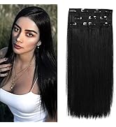 Natural Black Thick Hair Extensions Clip In For Women 4 Pieces, Long Full Head Long Straight Clip...