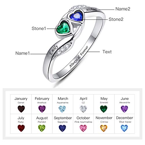 Bonlavie Promise Ring For Women 925 Sterling Silver Heart Cut Created Emerald And Sapphire Birthstones Personalized Mothers Couple Graduation Present Ring Size 5 #TOP3