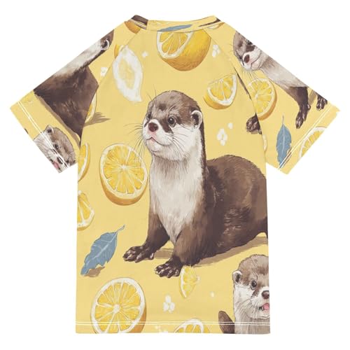 Boys Short Sleeve T-Shirts Lemon Otter Yellow Rashguard Kids Swim Shirts Sun UPF 50+2