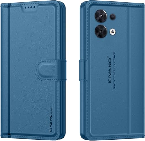 Image of KIVANO LUXE Compatible for Oppo Reno 8 5G Luxury Handmade Leather Magnetic Flip Folio Case | Card Holder & Kickstand | Slim Protective Cover | Unisex - Blue