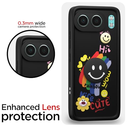 Image of Pikkme Back Cover for OnePlus Nord 4 5G | Soft Silicone| Cute Rainbow Smile & 3D Cartoon Flower Design | Shockproof Raised Camera Protection Bumper Case (Black)