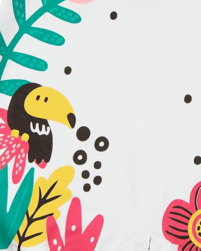 Macacão Bebê Menina Verão Sem Mangas Suedine Silk Screen Tucano e Flamingo - Branco P