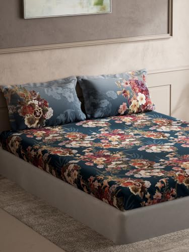 Image of DDECOR Live Beautiful 100% Pure Combed Cotton King Flat Bedsheet, Blue | 100% Pure Combed Cotton