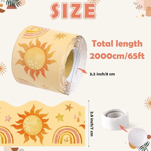 Image of BeYumi Boho Sun Border Trim - 65ft Back to School Boho Sun Scalloped Rolled Border Trim Pastel Watercolor Bulletin Board Set Classroom Office Chalkboard Kindergarten Elementary Home Party Decoration