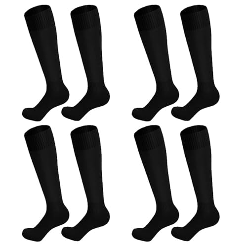 LURVOUS 4 Pares Calcetines Futbol Niño Niñas, Hasta la Rodilla Calcetines Deportivos para Baloncesto, Rugby, Correr, Largos Calcetines de Entrenamiento Transpirables, 5 12 Años (Black)