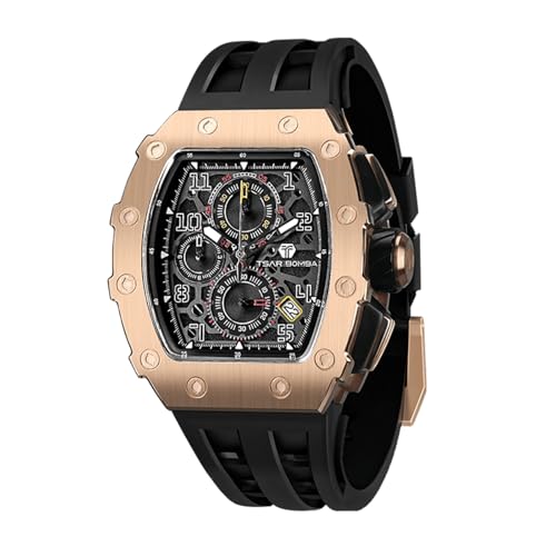 TSAR BOMBA Montre Homme Montre de Luxe Etanche 50M Tonneau Analogique Chronometre Squelette Carrée Grand Cadran Plongee Sport Montres Mouvement Japonais...