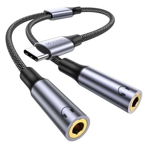 MOSWAG USB C to Dual 3.5mm Female Headphone Splitter,Type C to Dual 3.5mm Female Headphone Adapter Compatible with Pixel 7 6, Galaxy S23 iPhone 15 Pro Max/Pro/Plus Cover