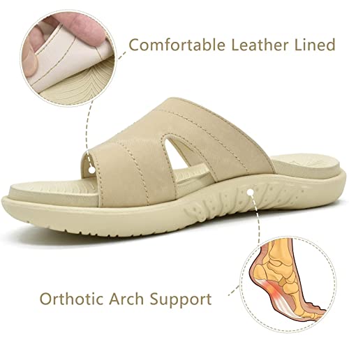 Kuailu Womens Fashion Orthotic Slides Ladies Lightweight Athletic Yoga Mat Sandals Slip On Thick Cushion Slippers Sandals With Comfortable Plantar Fasciitis Arch Support Beige 9 #TOP2