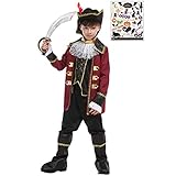 Madrugada 海賊 キッズ 船長 衣装 ハイクラス パイレーツ キャプテン ハロウィン タトゥーシール付き 2点セット キッズコスチューム 男の子 S734 (M(110cm-120cm))